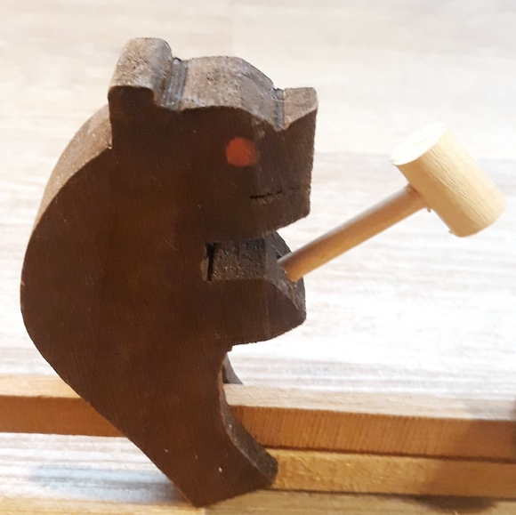 The Preacher and The Bear Hand Carved Mechanical Wooden Toy - Picture 3 of 12